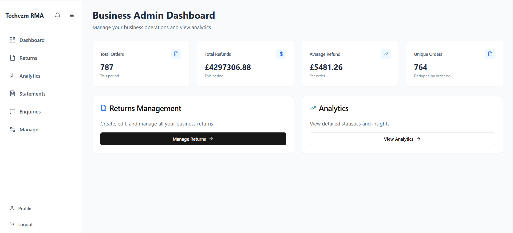 RMA System Dashboard
